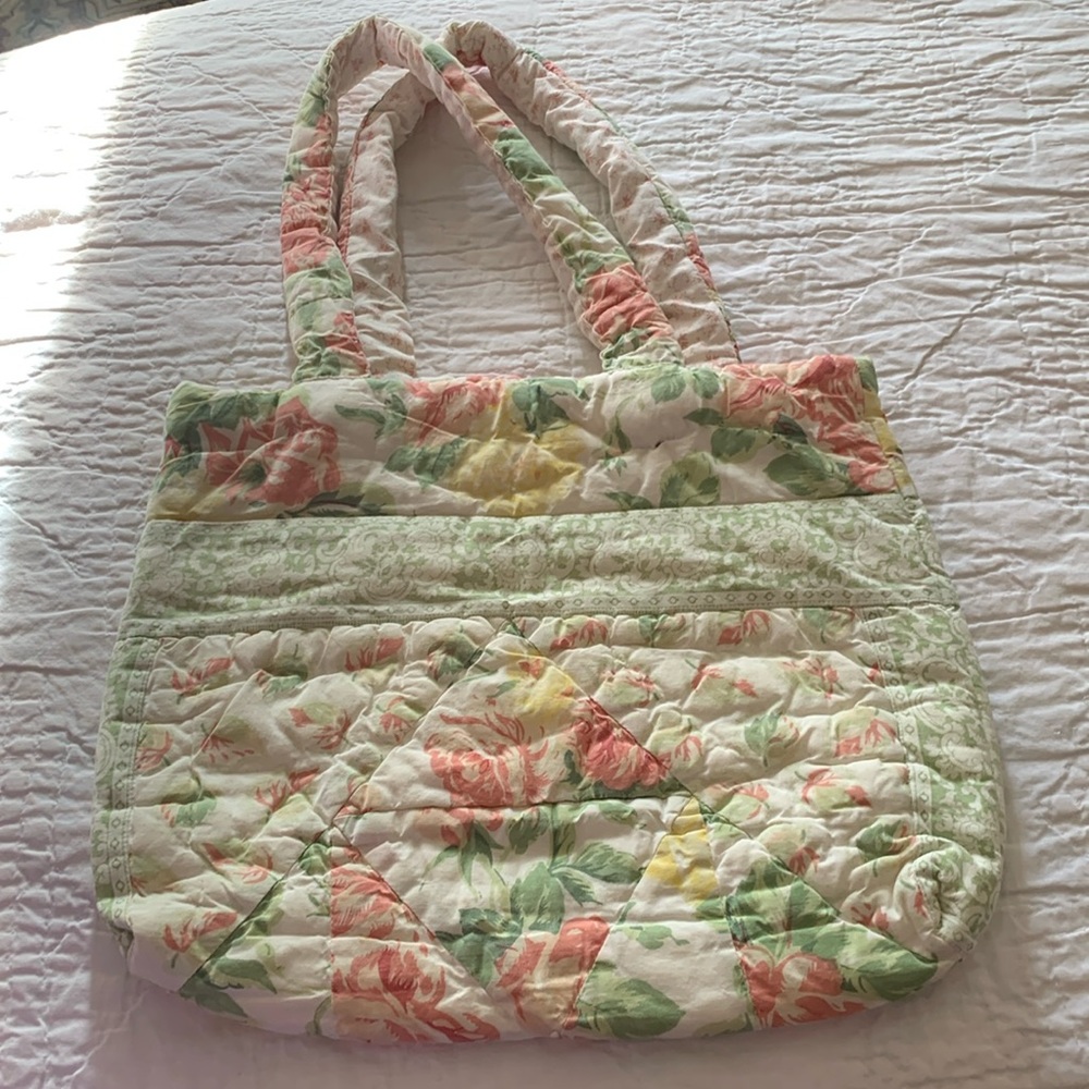 HANDMADE TOTE (PS I LOVE YOU BAGS) UPCYCLED QUILTED-LINED/POCKET 14”x12” COTTON